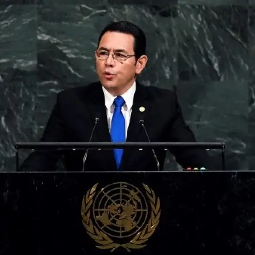 Guatemala's President Jimmy Morales addresses the 72nd session of the United Nations General Assembly at the UN headquarters in New York on September 19, 2017.  / AFP PHOTO / Jewel SAMAD