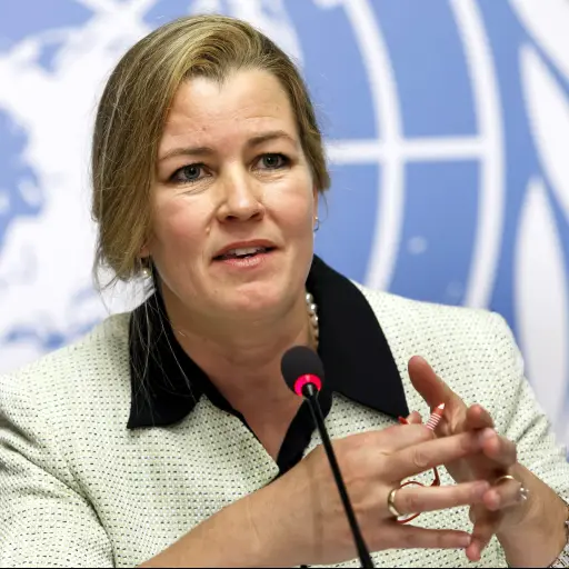 epa04623985 US Kelly Clements, Deputy Assistant Secretary of State for Bureau of Population, Refugees, and Migration, informs the media about the additional US contributions to humanitarian efforts for the Syria crisis and US participation in High Level M