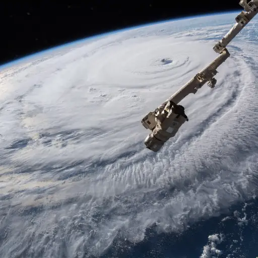 EPA7542. OCÉANO ATLÁNTICO (EEUU), 12/09/2018.- El huracán Florence visto desde una cámara en la Estación Espacial Internacional (EEI), ayer, 12 de septiembre de 2018. Florence se debilitó hoy a categoría dos con vientos máximos sostenidos de 175 kilómetro