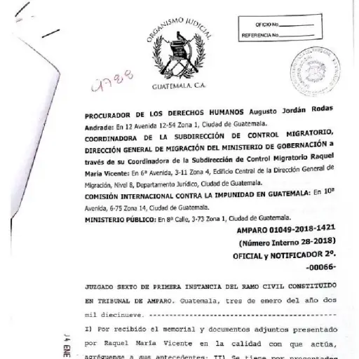 Documento en el cual se ampara de forma provisional a la PDH 
