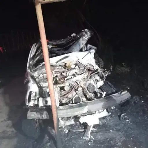 Vehículo calcinado en Suchitepéquez