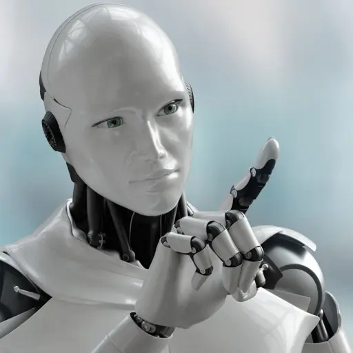 3D visual of a humanoid robot pointing/touching the screen