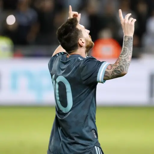Argentina's forward Lionel Messi gestures after scoring during the friendly football match between Argentina and Uruguay at the Bloomfield stadium in the Israeli coastal city of Tel Aviv on November 18, 2019. (Photo by EMMANUEL DUNAND / AFP)