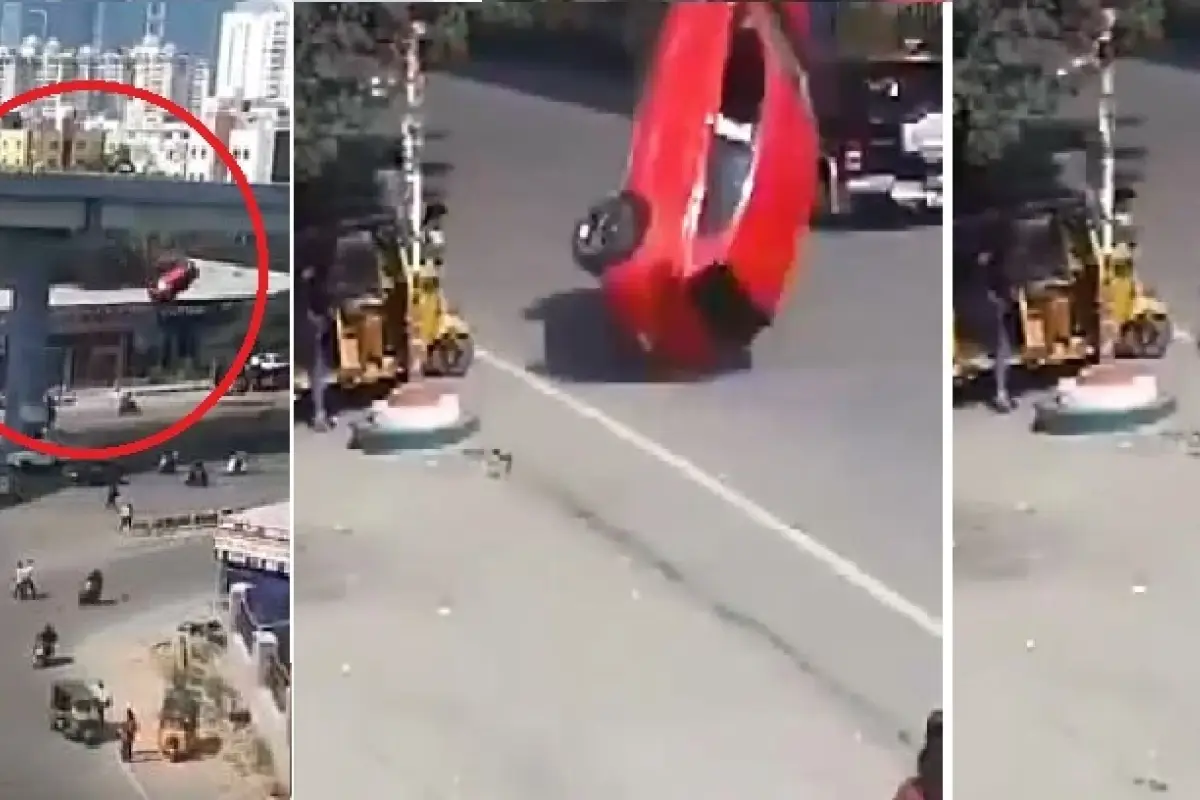 ¡Impactante! Un vehículo fuera de control sale volando de un puente, 