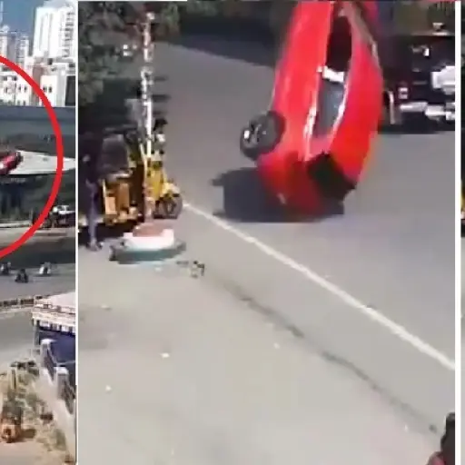 ¡Impactante! Un vehículo fuera de control sale volando de un puente ,