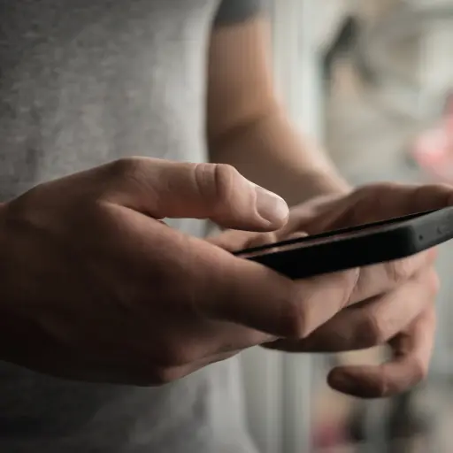 Close up of a man using mobile smart phone