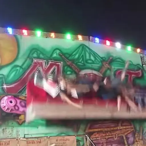 Momento en que cinco personas salen expulsadas de juego mecánico