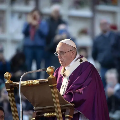 epa07137067 Pope Francis celebrates a mass for the commemoration of the dead at the Laurentino Cemetery on the occasion of All Souls' Day, in Rome, Italy, 02 November 2018. All Souls? Day is observed on 02 November and for Roman Catholics a day to commemo