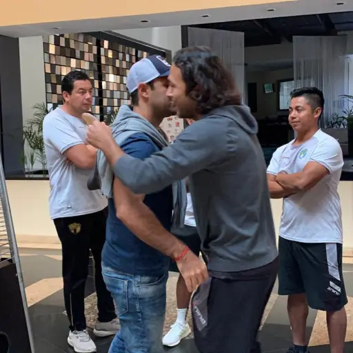 Agustín Herrera con el Moyo Contreras en el hotel de concentración ,