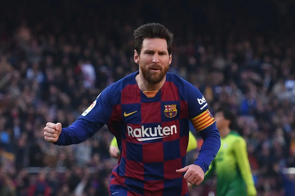 Barcelona's Argentine forward Lionel Messi celebrates after scoring during the Spanish league football match FC Barcelona against SD Eibar at the Camp Nou stadium in Barcelona on February 22, 2020. (Photo by Josep LAGO / AFP)