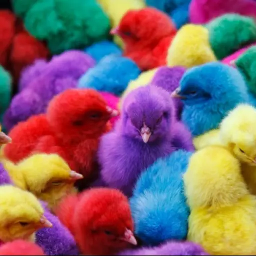 pollitos teñidos de colores ,