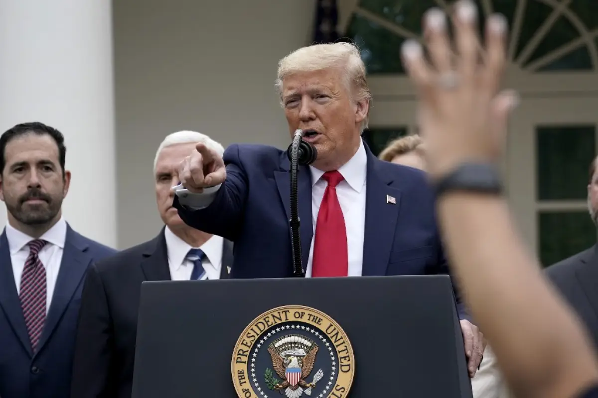 WASHINGTON, DC - MARCH 13: U.S. President Donald Trump takes questions at a news conference about the ongoing global coronavirus pandemic in the Rose garden at the White House March 13, 2020 in Washington, DC. Trump is facing a national health emergency a