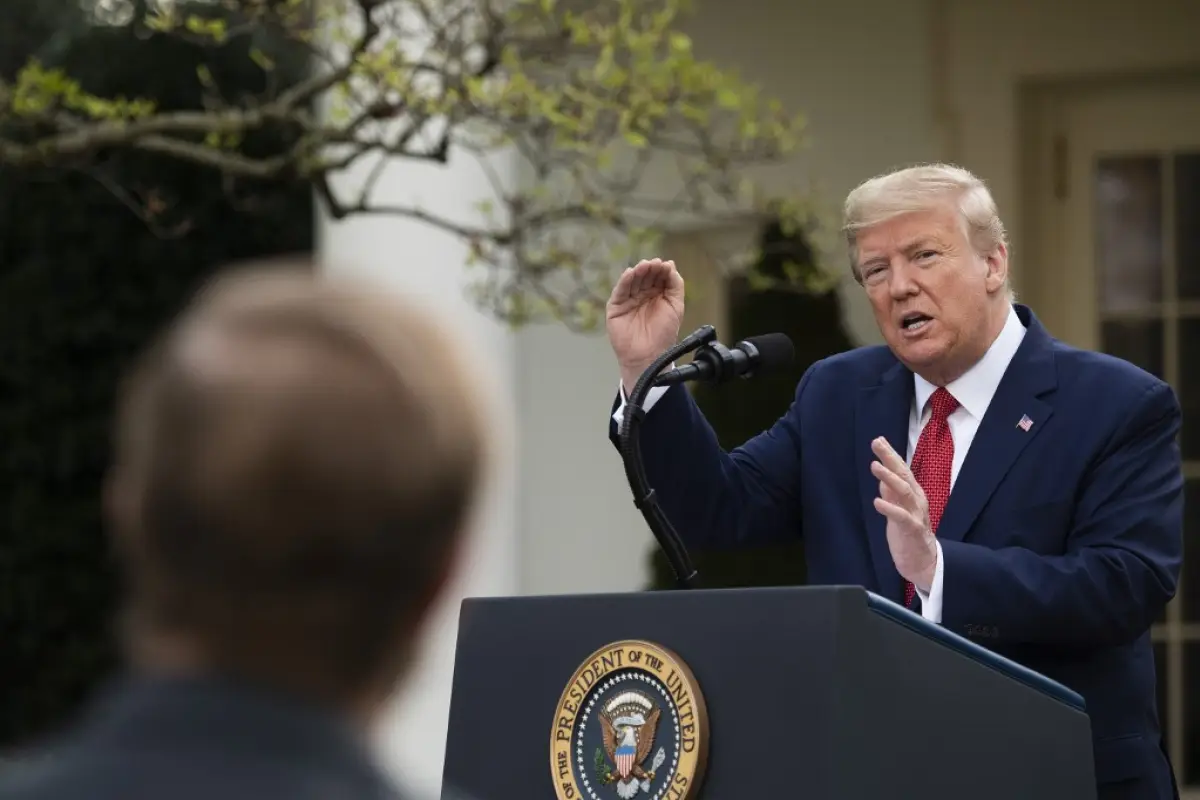 US President Donald Trump speaks during a Coronavirus Task Force press briefing in the Rose Garden of the White House in Washington, DC, on March 29, 2020. (Photo by JIM WATSON / AFP)