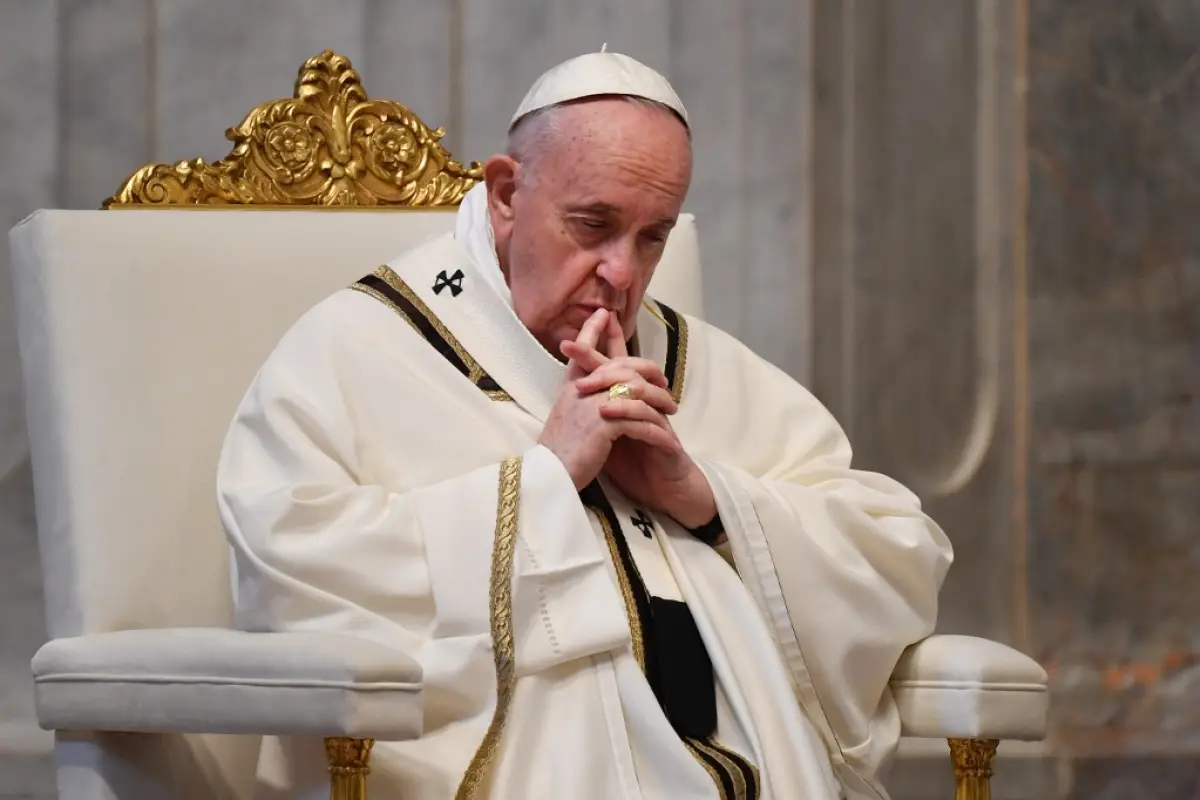 Pope Francis gathers his thoughts during Easter Sunday Mass on April 12, 2020 behind closed doors at St. Peter's Basilica in The Vatican, during the lockdown aimed at curbing the spread of the COVID-19 infection, caused by the novel coronavirus. (Photo by