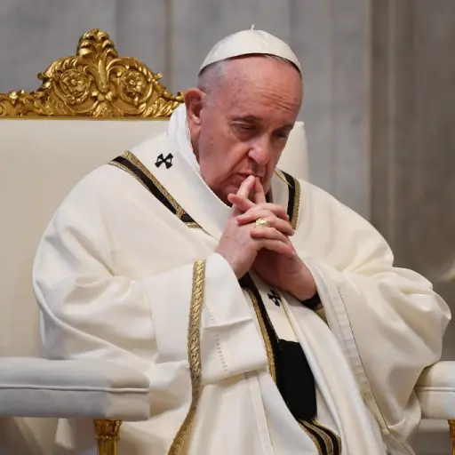 Pope Francis gathers his thoughts during Easter Sunday Mass on April 12, 2020 behind closed doors at St. Peter's Basilica in The Vatican, during the lockdown aimed at curbing the spread of the COVID-19 infection, caused by the novel coronavirus. (Photo by