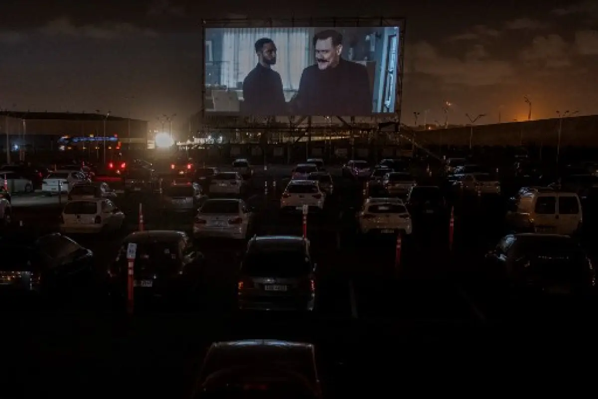 General view of at a drive-in cinema at Carrasco International Airport in Ciudad de la Costa, Canelones Department, near the Uruguayan capital Montevideo, on May 23, 2020. (Photo by Pablo PORCIUNCULA / AFP)