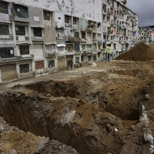 Municipal workers dig graves for COVID-19 victims at the Mixco municipal cemetery, in Mixco, 20 km west of Guatemala City, on August 6, 2020. - Guatemala surpassed 2.119 deaths by COVID-19 and has more than 54.339 contagions, at a time when the Central Am
