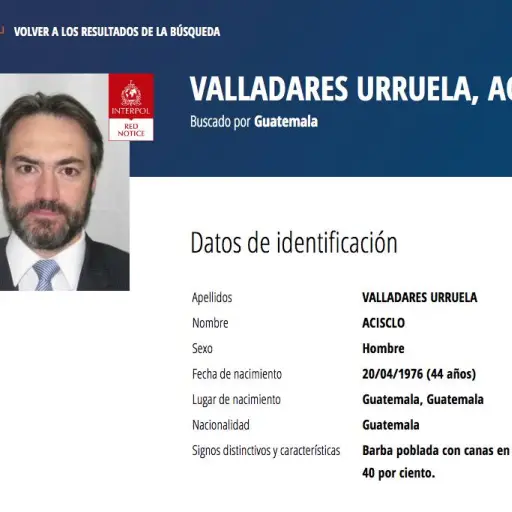 Alerta de Interpol sobre Acisclo Valladares Urruela.
