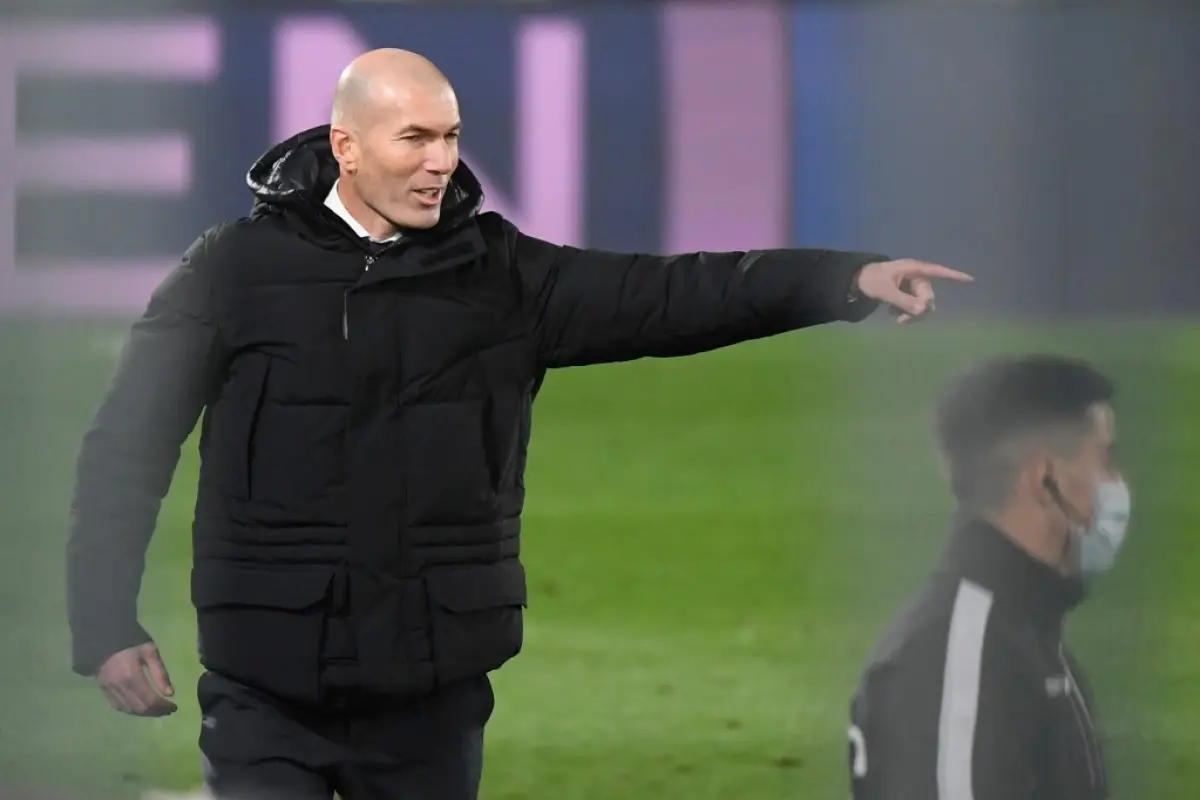 Real Madrid's French coach Zinedine Zidane gestures on the sideline during the Spanish league football match between Real Madrid CF and Granada FC at the Alfredo di Stefano stadium in Valdebebas, on the outskirts of Madrid on December 23, 2020. (Photo by 