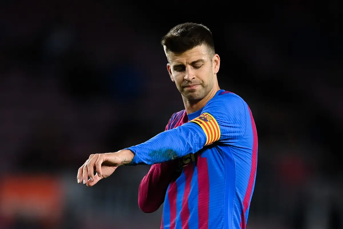 BARCELONA, SPAIN - SEPTEMBER 20: Gerard Pique of FC Barcelona looks on during the La Liga Santander match between FC Barcelona and Granada CF at Camp Nou on September 20, 2021 in Barcelona, Spain. (Photo by David Ramos/Getty Images)