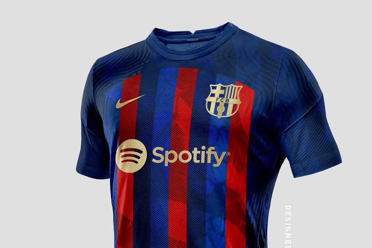 Imagen ilustrativa de como luciría el patrocinio en el uniforme del Barça. Foto: Twitter/@PrimeDesignss 