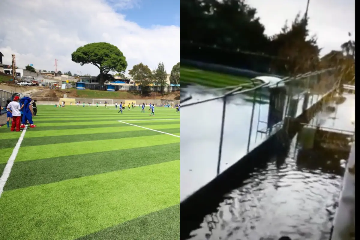 Estadio recién inaugurado en Villa Nueva colapsa por las lluvias -, 