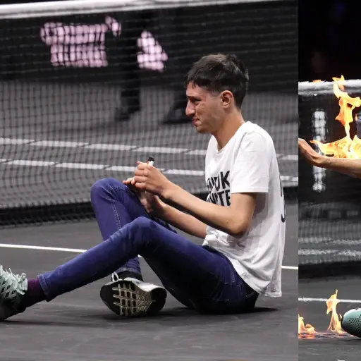 activista incendia su brazo en la laver cup ,