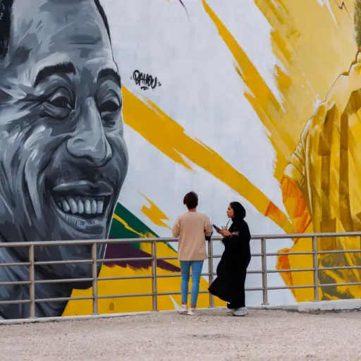 DOHA, QATAR - NOVEMBER 18: Fans observe a mural of football legend Pele ahead of the FIFA World Cup Qatar 2022 on November 18, 2022 in Doha, Qatar. (Photo by Buda Mendes/Getty Images)