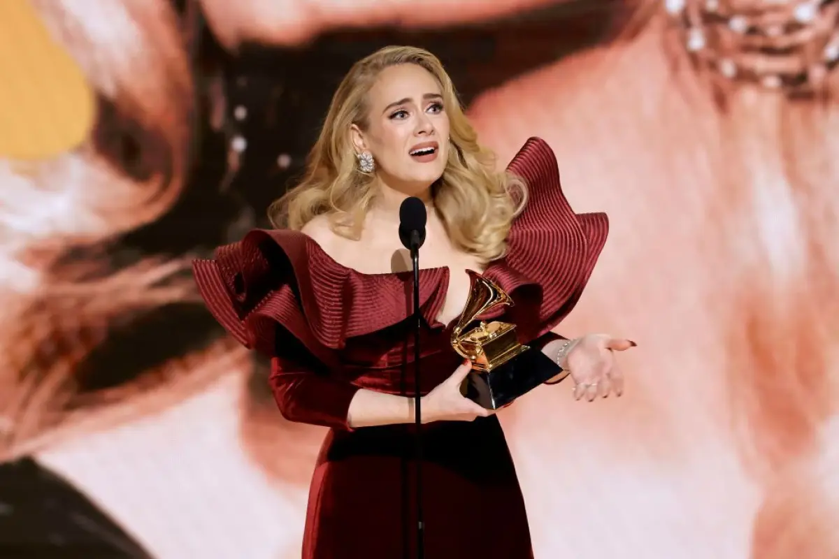 LOS ANGELES, CALIFORNIA - FEBRUARY 05: Adele accepts the Best Pop Solo Performance award for “Easy On Me” onstage during the 65th GRAMMY Awards at Crypto.com Arena on February 05, 2023 in Los Angeles, California. (Photo by Kevin Winter/Getty Images for Th
