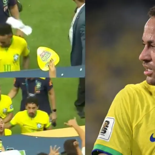 Neymar encara a aficionado que le tiró palomitas de maíz en el juego entre Brasil y Venezuela ,