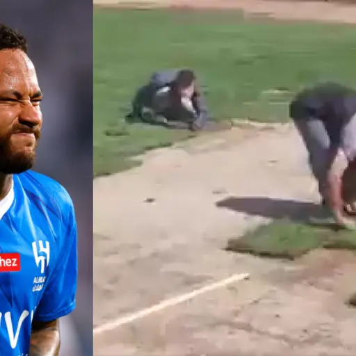 Neymar reacciona al césped donde jugará en la Liga de Campeones de Asia ,