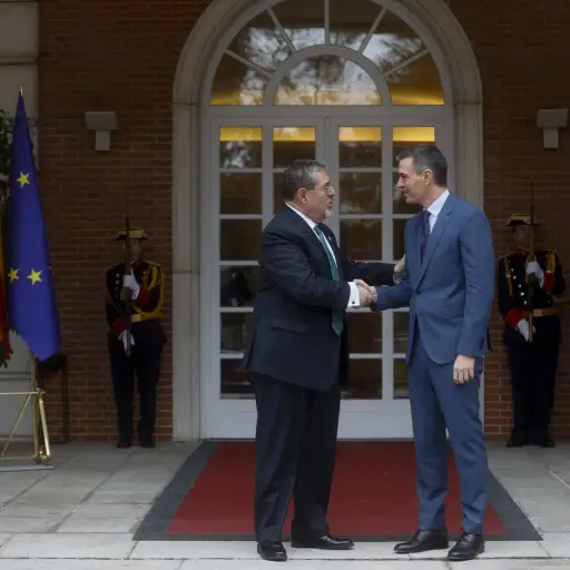 El presidente del Gobierno español, Pedro Sánchez, recibió al presidente Arévalo en el Palacio de la Moncloa. Foto: EFE