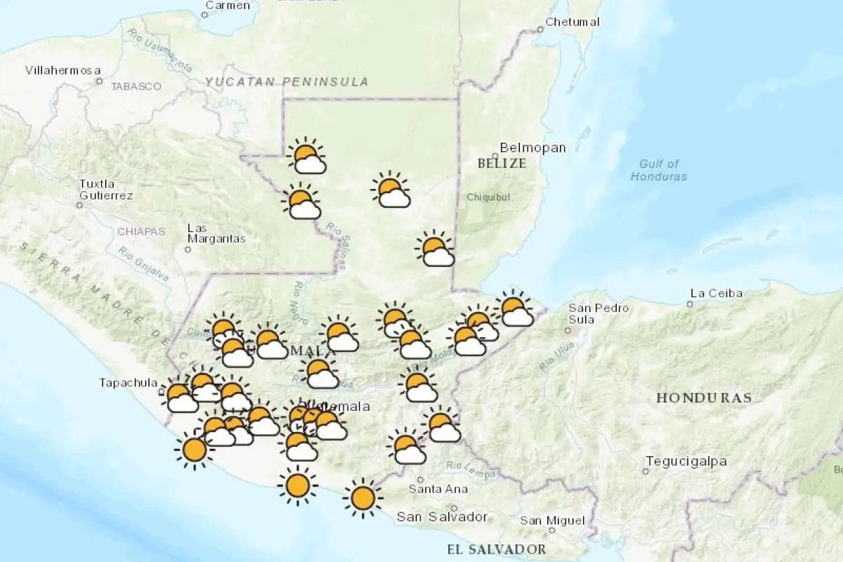 mapa de referencia de la temperatura en Guatemala, 