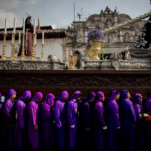 This picture was taken during Guatemala's custom during Catholic's main festivity, The Holy Week. These men are called 