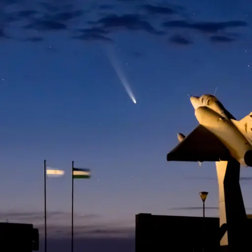 Fotografía del cometa C/2023 A3 (TsuchinshanATLAS) el viernes desde el Memorial Malvinas, en el Balneario el Cóndor, Río Negro, en la costa atlántica de la Patagonia Argentina. Foto: EFE.
