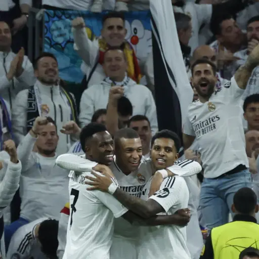 Celebración de Vinícius, Mbappé y Rodrygo - EFE