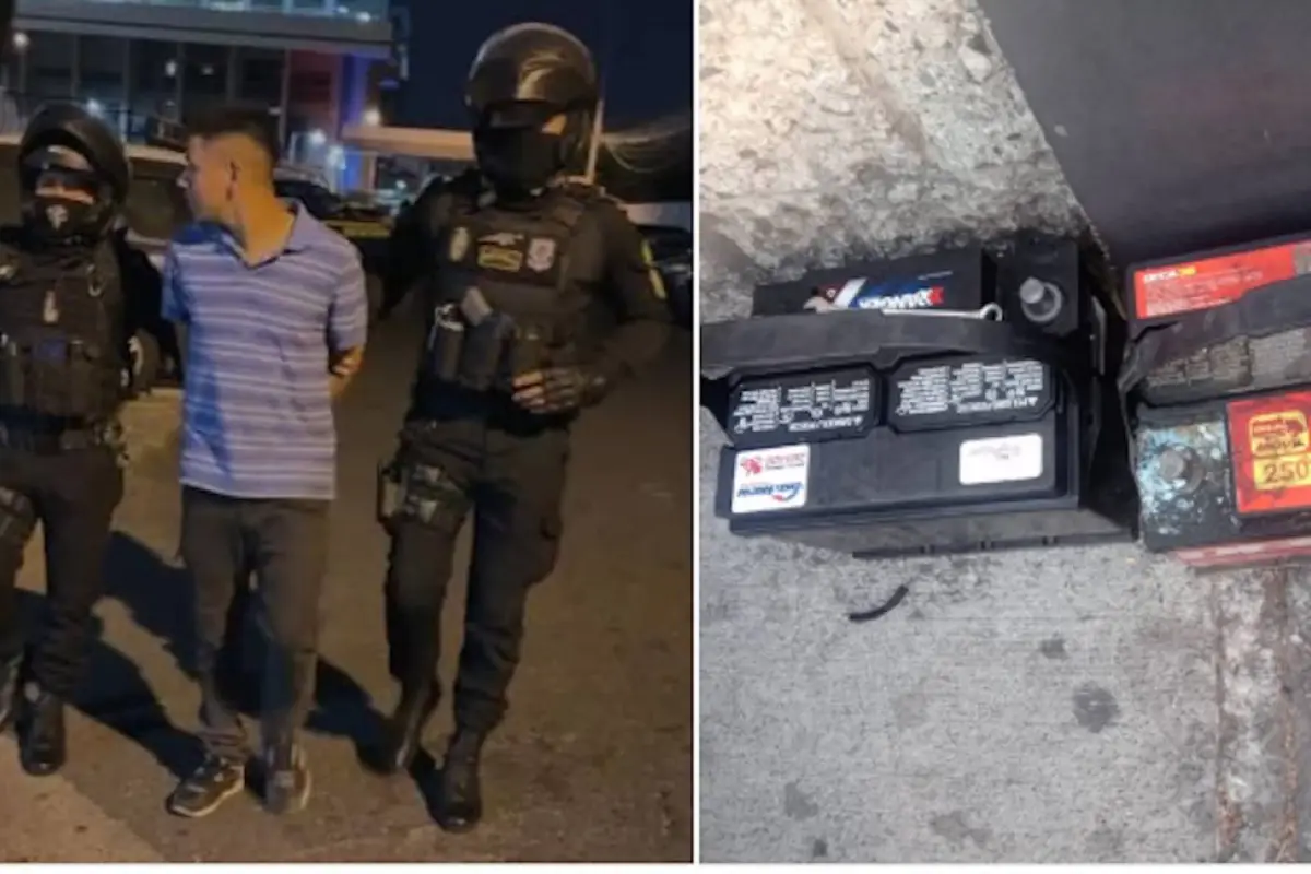 Sorprenden a joven robando baterías en la Zona Viva., PNC.