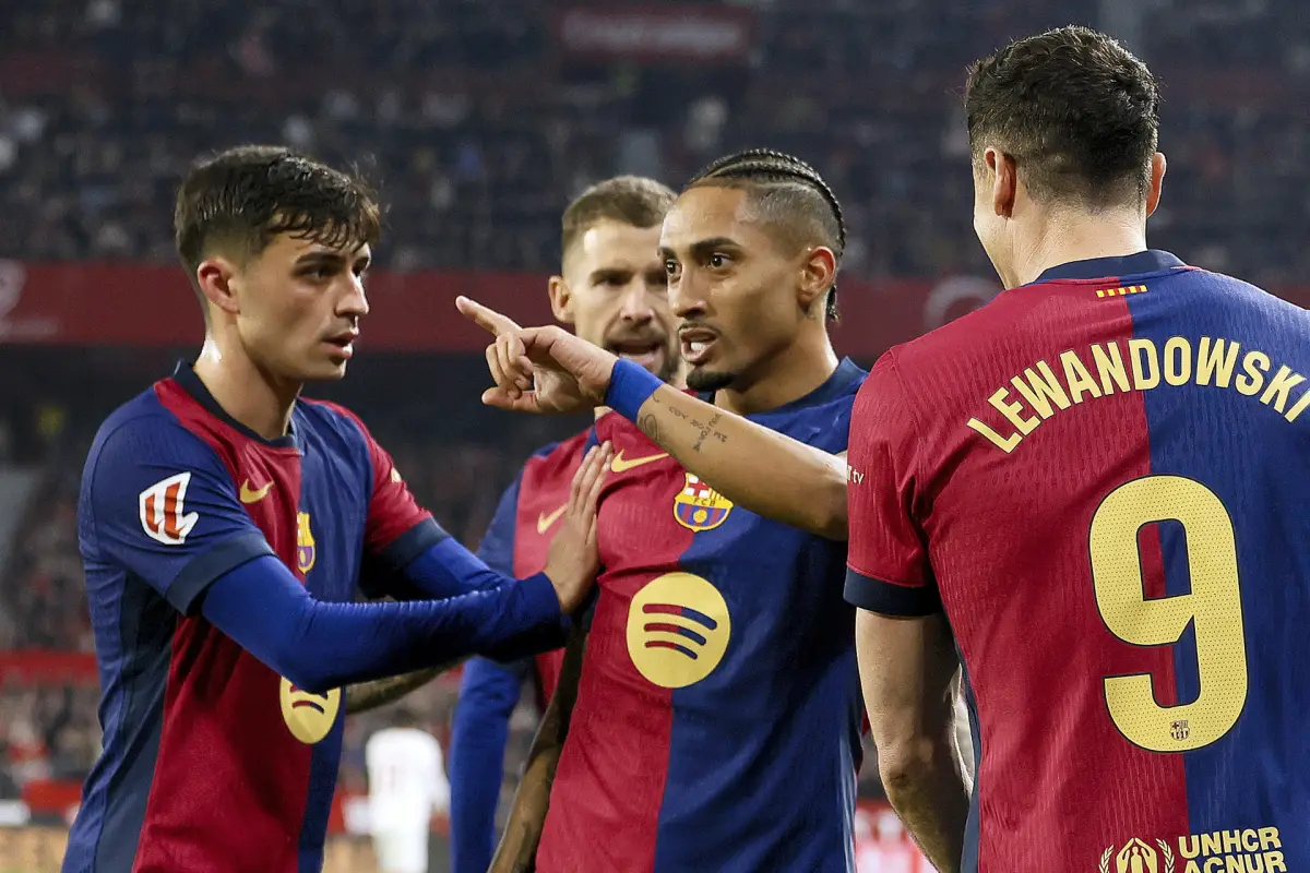 Celebración de Raphinha ante el Sevilla - EFE