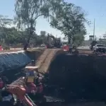 Los trabajos continúan en el km. 64 de la autopista Puerto Quetzal. ,redes sociales