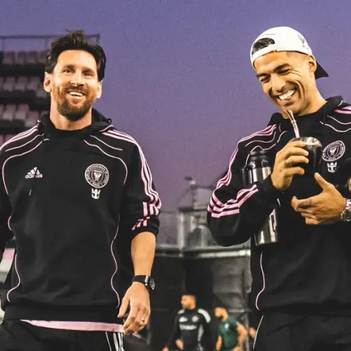 Leo Messi y Luis Suárez llegando a un partido de la Major League Soccer - Inter Miami
