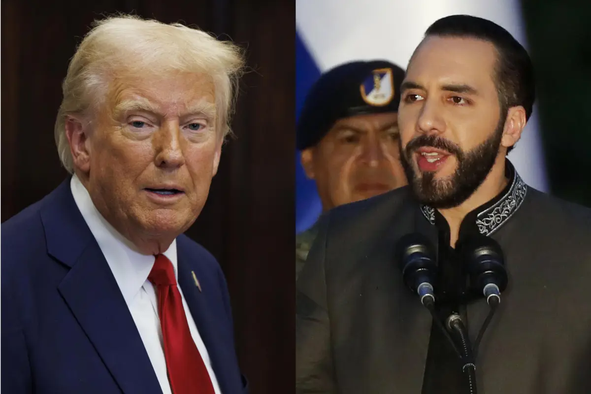 Combo de dos fotografías donde aparecen el presidente de los Estados Unidos, Donald Trump (i), y su homólogo de El Salvador, Nayib Bukele,  EFE/ Rodrigo Sura /Aaron Schwartz / POOL ARCHIVO
