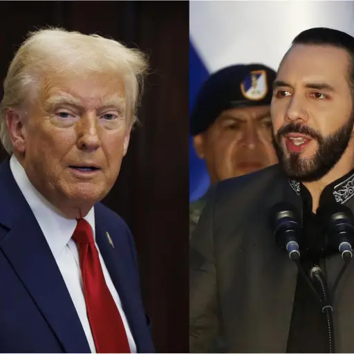 Combo de dos fotografías donde aparecen el presidente de los Estados Unidos, Donald Trump (i), y su homólogo de El Salvador, Nayib Bukele , EFE/ Rodrigo Sura /Aaron Schwartz / POOL ARCHIVO