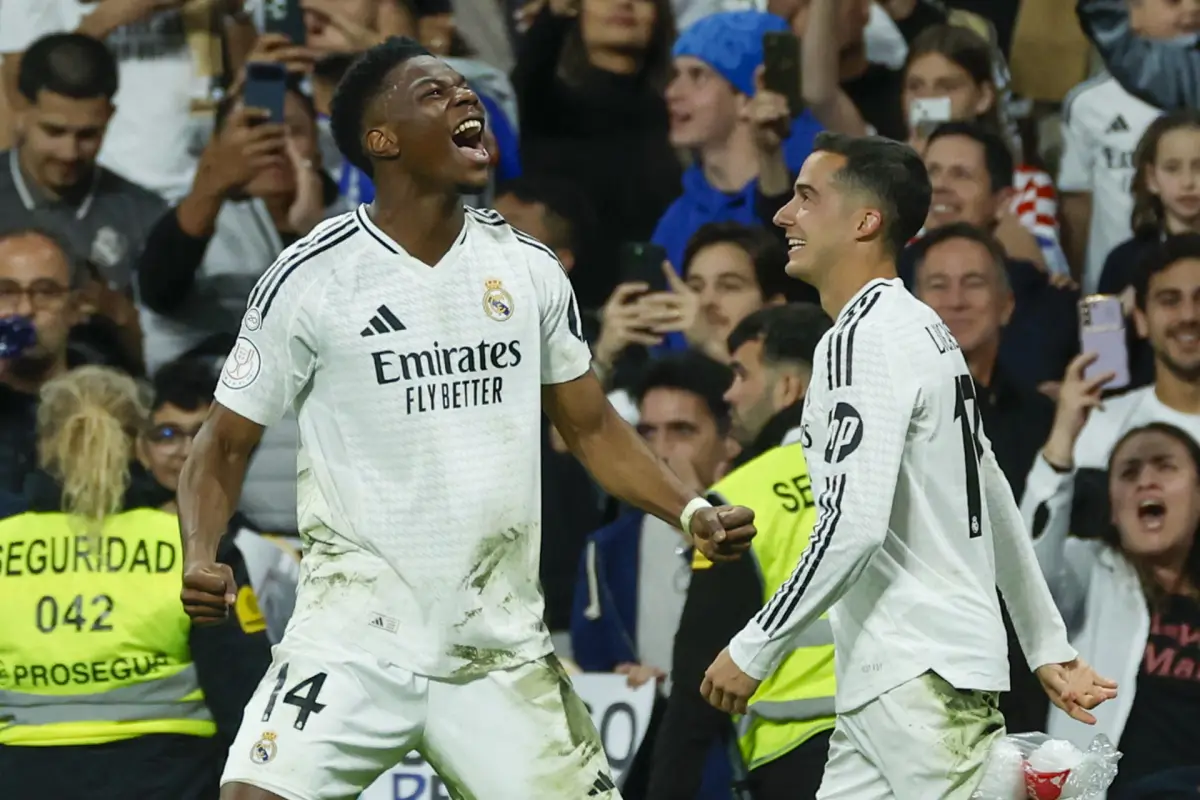 Celebración de Aurelien Tchouameni ante la Real Sociedad - EFE