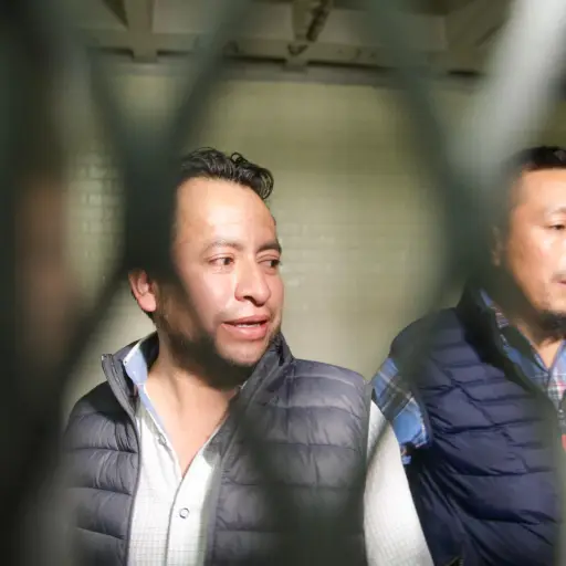 El viceministro del MEM, Luis Pacheco, y el extesorero de la junta directiva de los 48 Cantones de Totonicapán, Héctor Chaclán, en carceletas de tribunales. ,Omar Solís/Emisoras Unidas