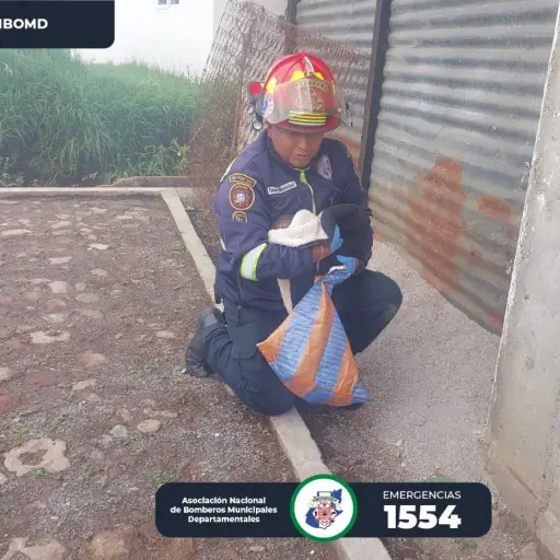 La menor se encontraba envuelta en un morral dentro de una bolsa de plástico. ,Bomberos Municipales Departamentales