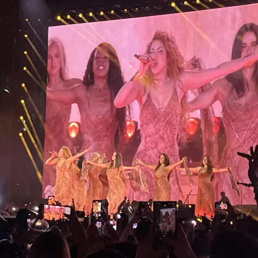 La cantante colombiana Shakira canta durante un concierto de su gira 'Las mujeres ya no lloran world tour' este jueves, en el MetLife Stadium en Nueva Jersey (Estados Unidos) , EFE/ Nora Quintanilla