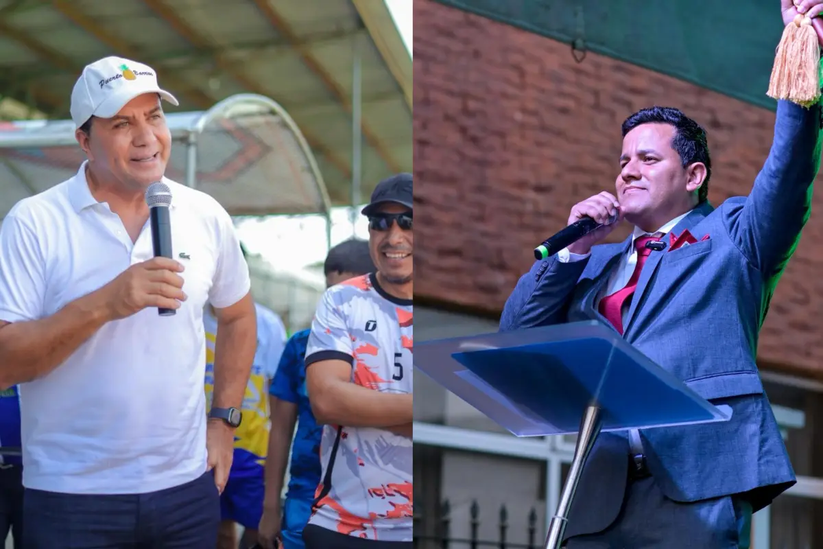 Hugo Sarceño, de blanco, y José Rueda, de saco, son los alcaldes guatemaltecos que permanecen en Israel. , Redes sociales.