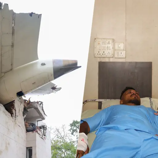 Desde su cama en el hospital Civil de Ahmedabad, Ramesh habló con varios medios. ,Redes sociales.