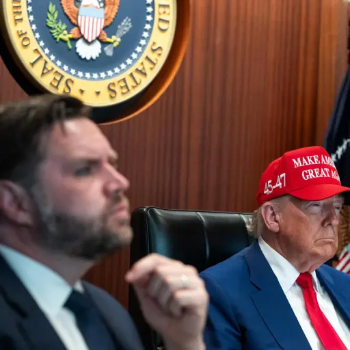 Una foto de archivo facilitada por la Casa Blanca muestra al presidente estadounidense, Donald Trump, y al vicepresidente estadounidense, JD Vance (I), en la Sala de Situación ,  EFE/EPA/CASA BLANCA