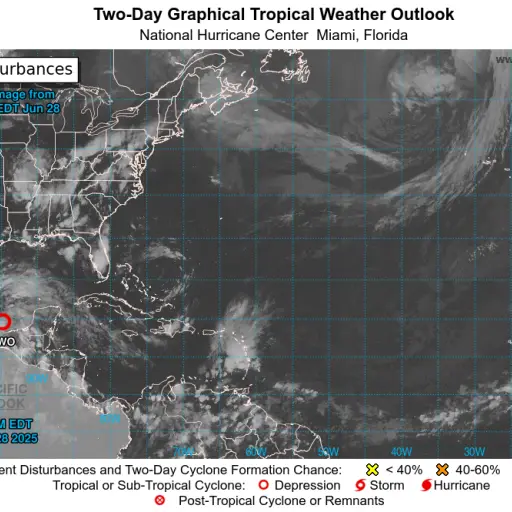 El fenómeno influirá en el aumento de lluvias. ,Centro Nacional de Huracanes de los EE.UU.